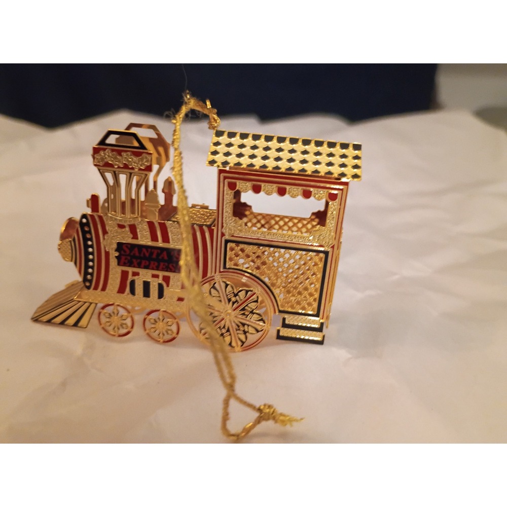 Gold Tone Filigree Santa's Express Train Locomotive Christmas Ornament Red Black - Picture 4 of 4